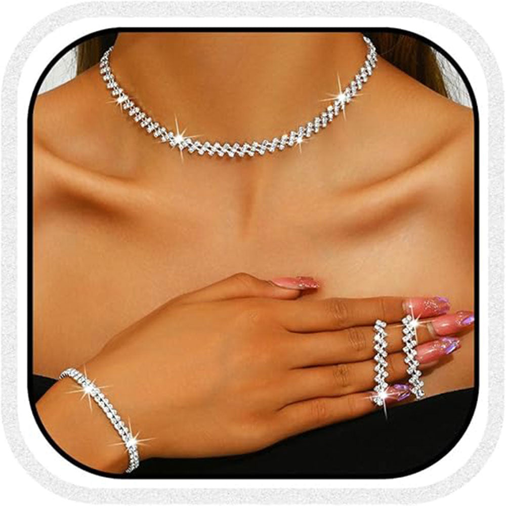 Modern Rhinestone Necklace Earring Bracelet