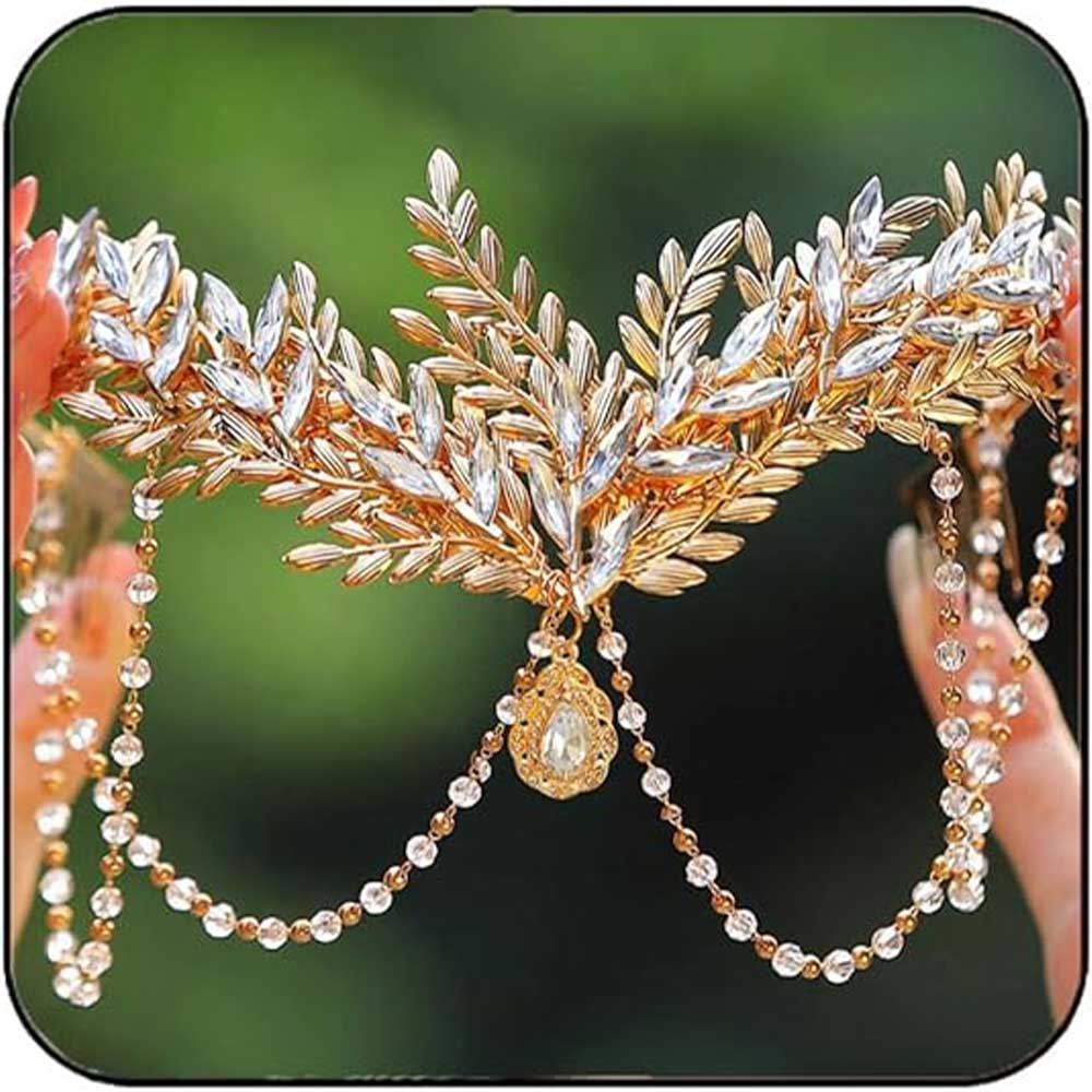 Mythical Goddess Headpiece | Leaves & Crystals
