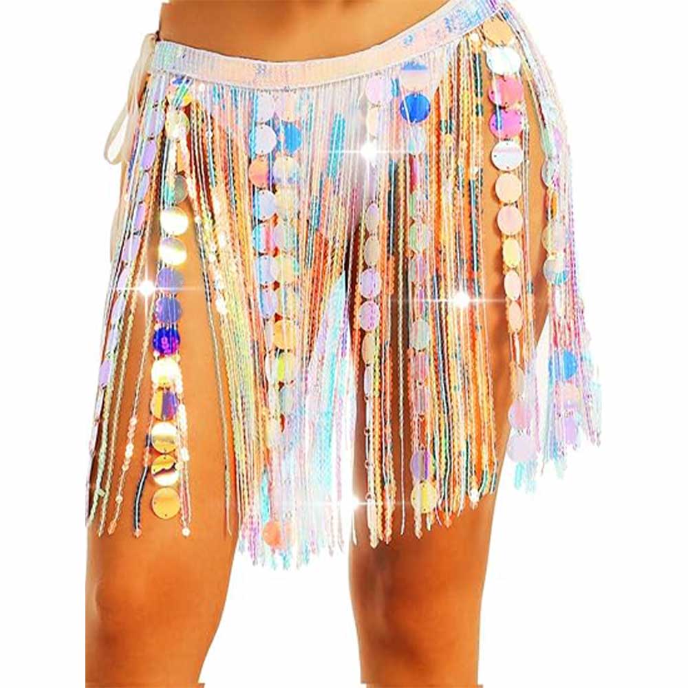 Vibrant Rainbow Fringe Mini Skirt Festival