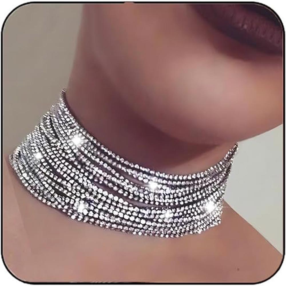 Wide Rhinestone Choker: Bold Statement Necklace