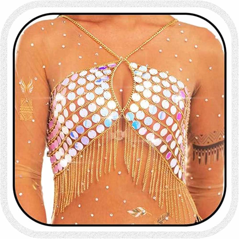 Sparkling Mirror Sequin Fringe Crop Top for Party