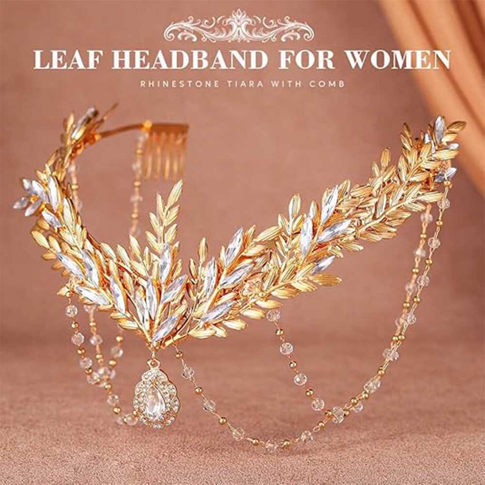 Wedding Headpiece | Fantasy Goddess Leaves & Crystal