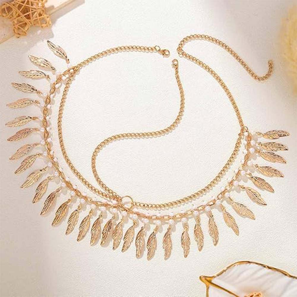 Bohemian Regal Head Chain: Feather & Pearl