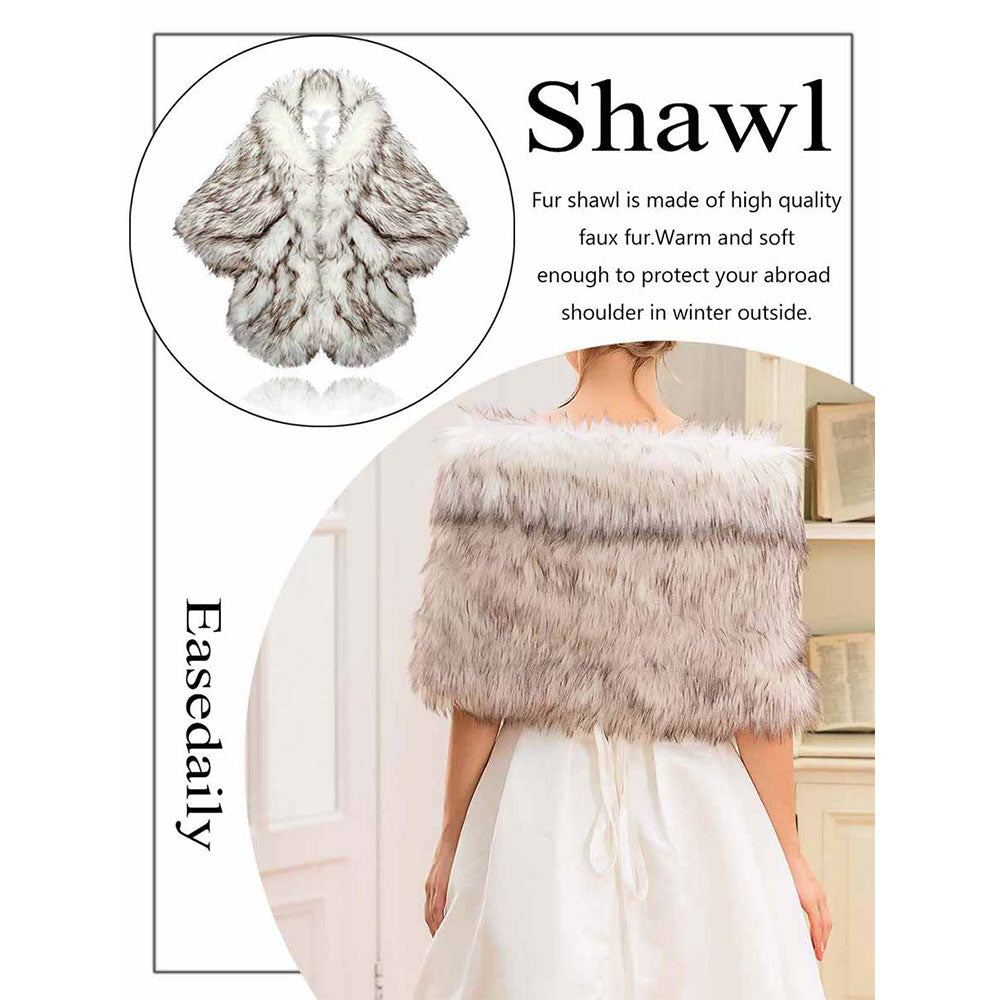 Women Faux Fur Shawls Light Brown Faux Fox Fur Shawl