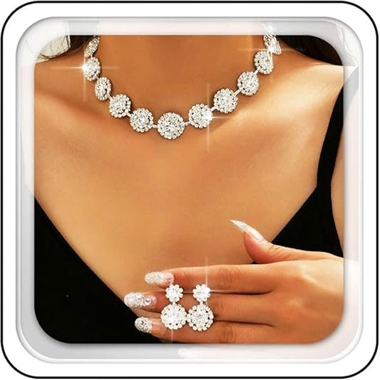 Bold Circular Rhinestone Jewelry (B&W/Silver)