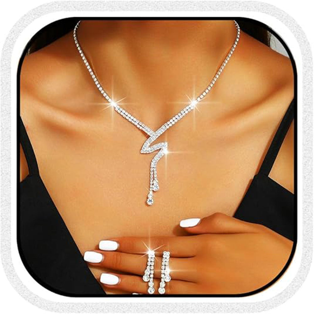 Elegant Flowing Crystal Necklace Set