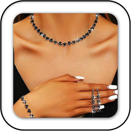 Black Dazzling Round & Pear Jewelry Set