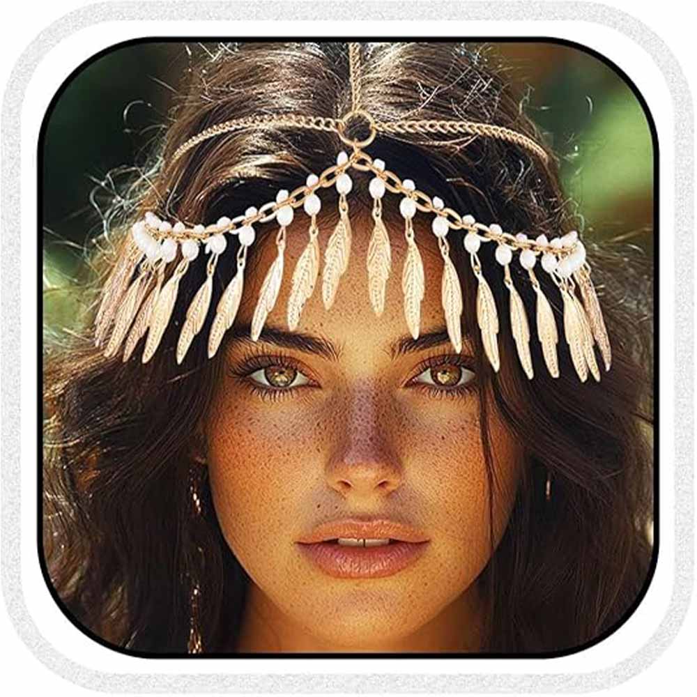 Boho Feather & Pearl Head Chain: Regal Style