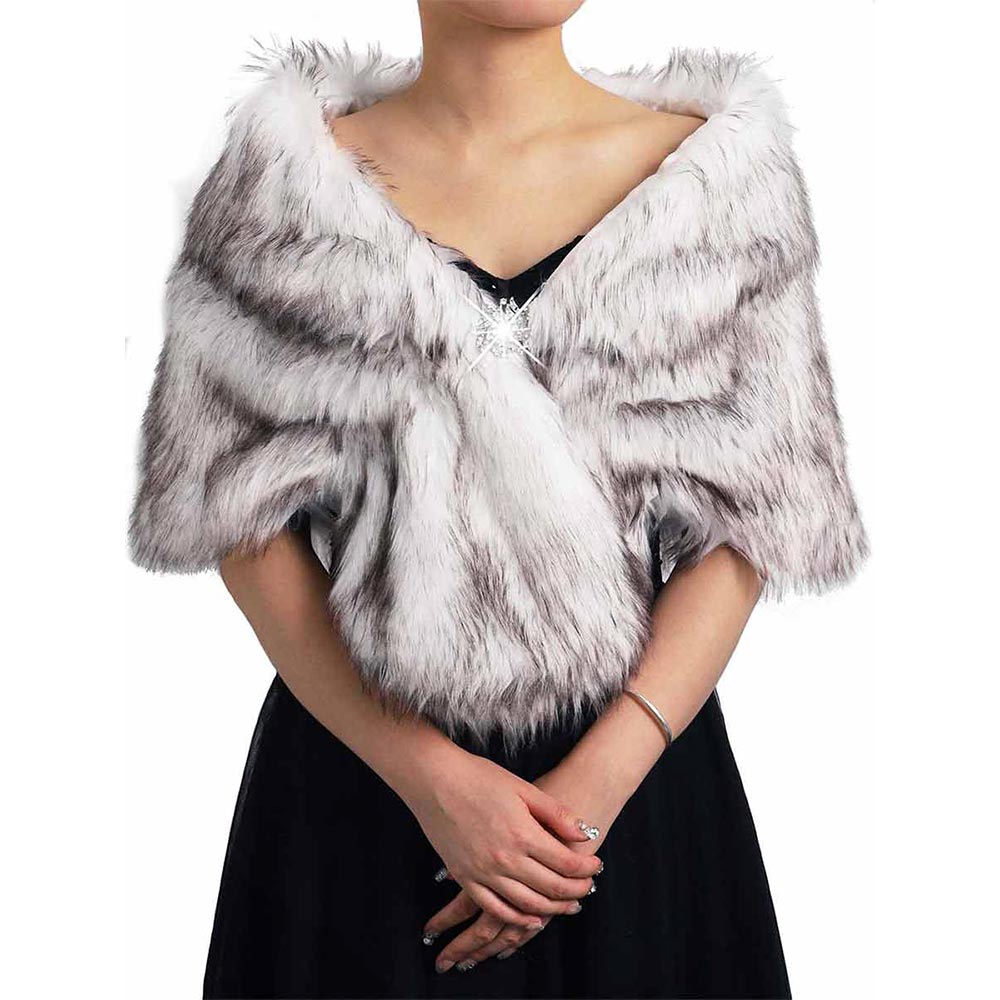 Women Faux Fur Shawls Light Brown Faux Fox Fur Shawl