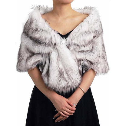 Women Faux Fur Shawls Light Brown Faux Fox Fur Shawl