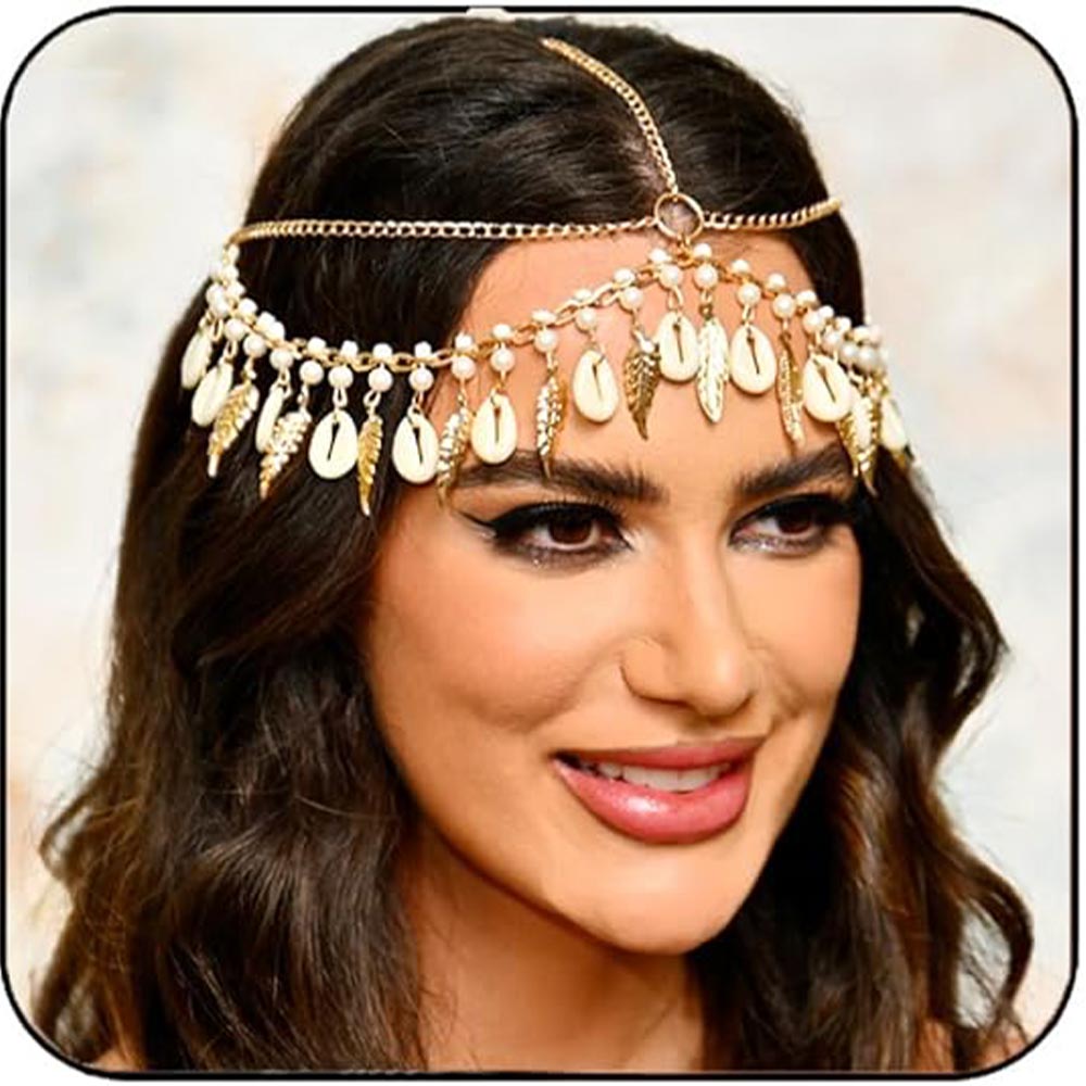 Feather Shell Pearl Boho Head Chain: Layered Style