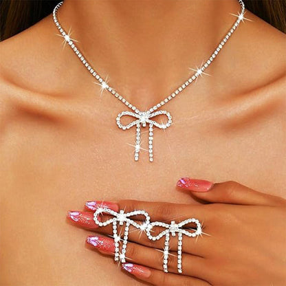 Sweet Bow Crystal Necklace Earring Set