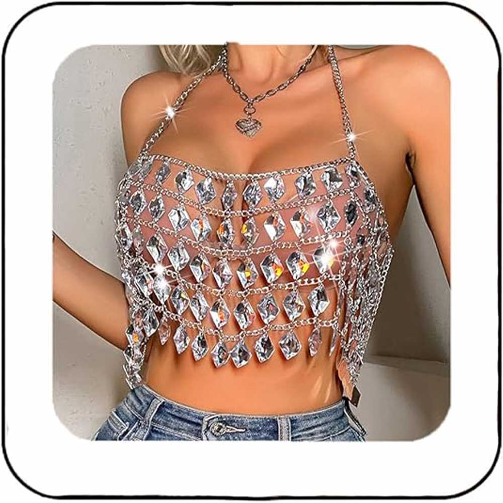 Sparkling Crystal Fringe Crop Top | Party Stage