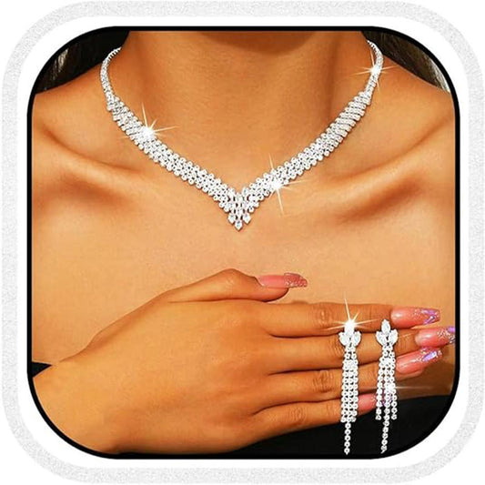 Regal V-Necklace Tassel Earring Set