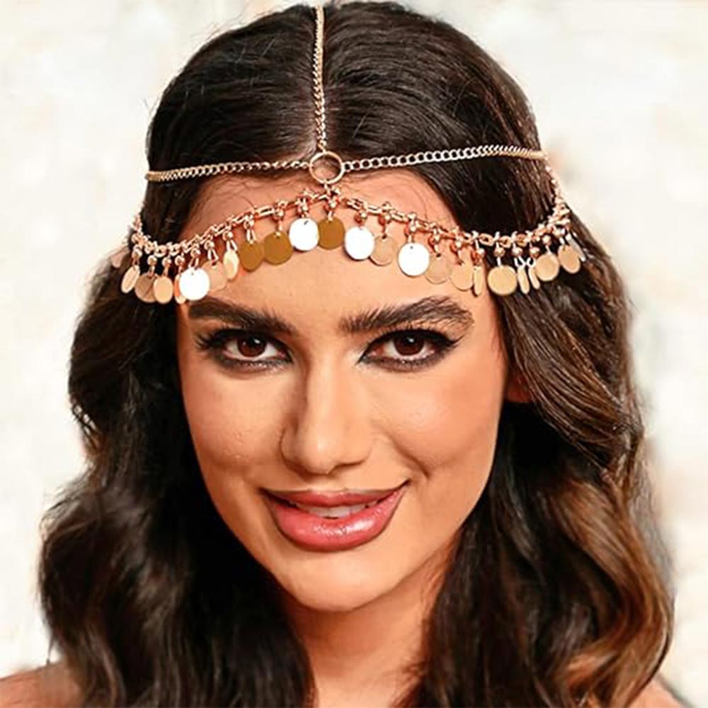 Metallic Fringe Boho Head Chain: Modern T-Design