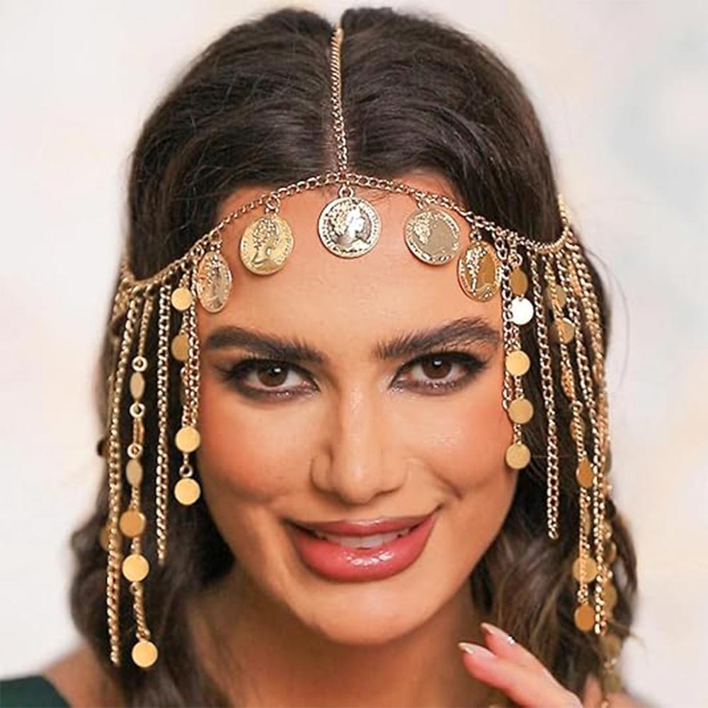 Gold Coin Tassel Head Chain: Exotic Goddess