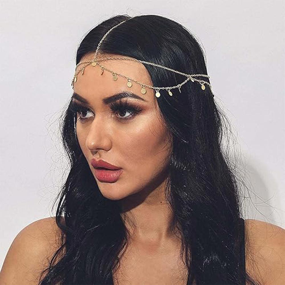 Bohemian Layered Gold Forehead Chain: Festival Style