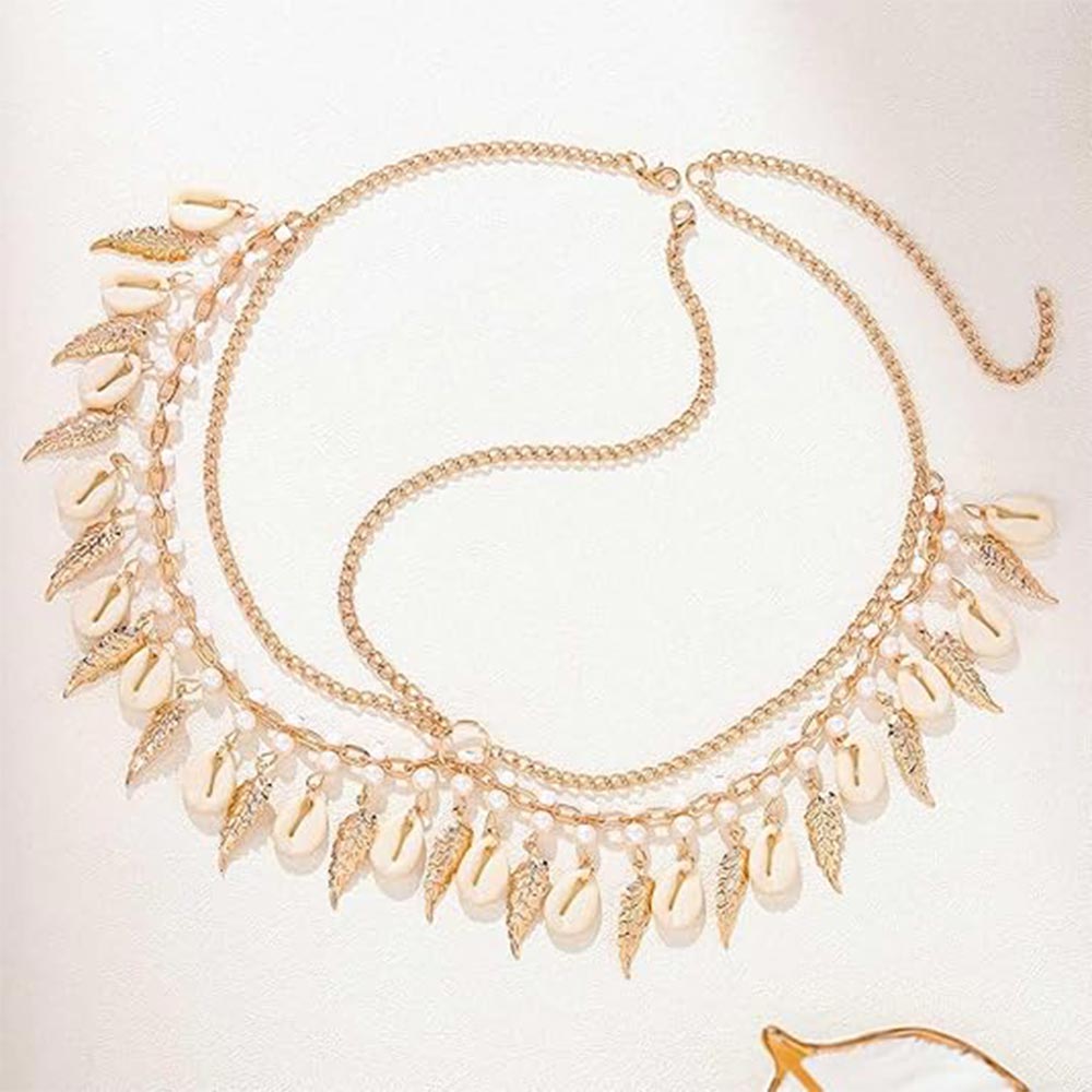 Layered Boho Head Chain: Natural Feather Shell Pearl
