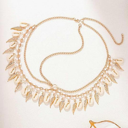 Layered Boho Head Chain: Natural Feather Shell Pearl