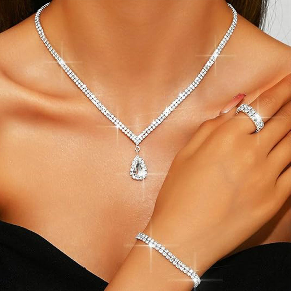 Elegant Full Rhinestone Ring Jewelry Set