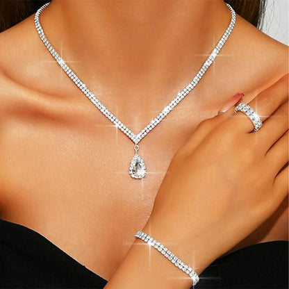 Elegant Full Rhinestone Ring Jewelry Set