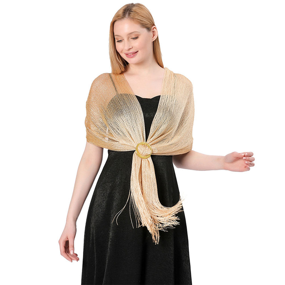 Champagne Gold Elegant Metallic Shawl with Fringe for Parties