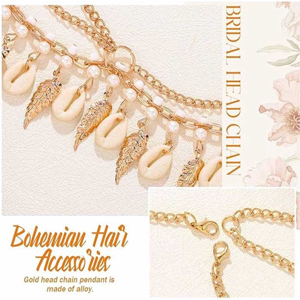 Beach Boho Head Chain: Layered Feather Shell Pearl