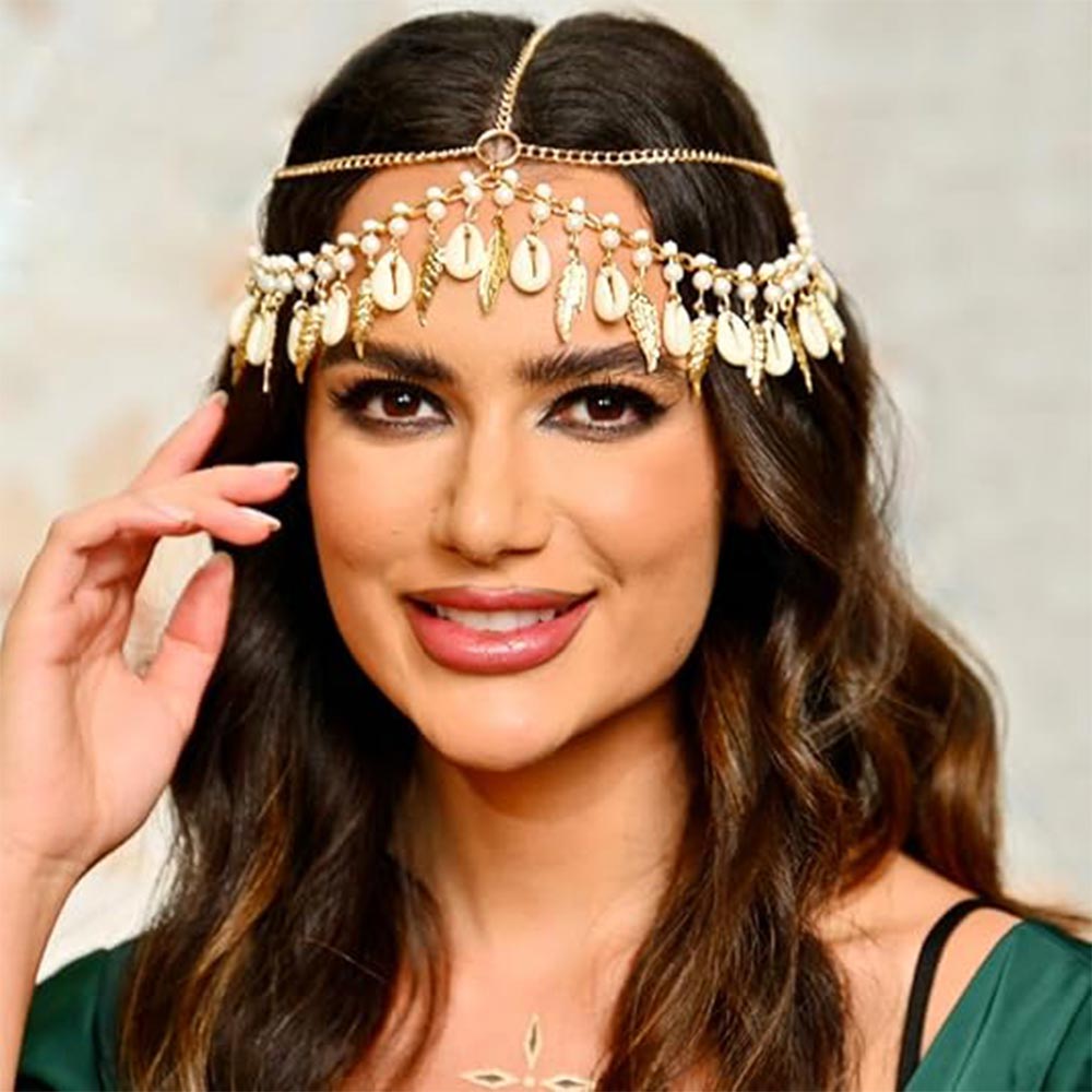 Festival Boho Head Chain: Feather, Shell & Pearl Layers