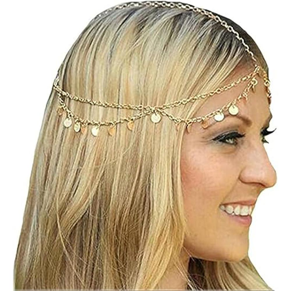 Vintage Boho Gold Layered Forehead Chain: Headpiece