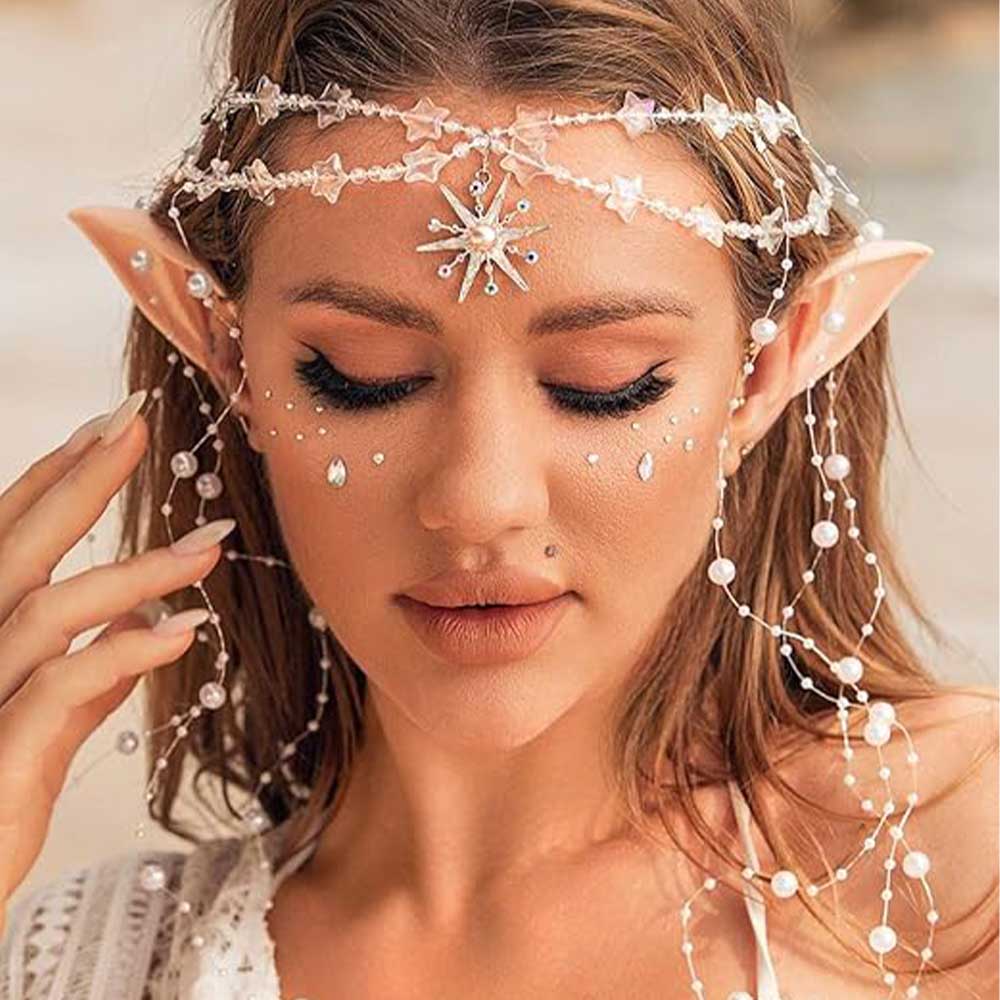 Whimsical Elven Headpiece & Ear Set: Pearl & Star