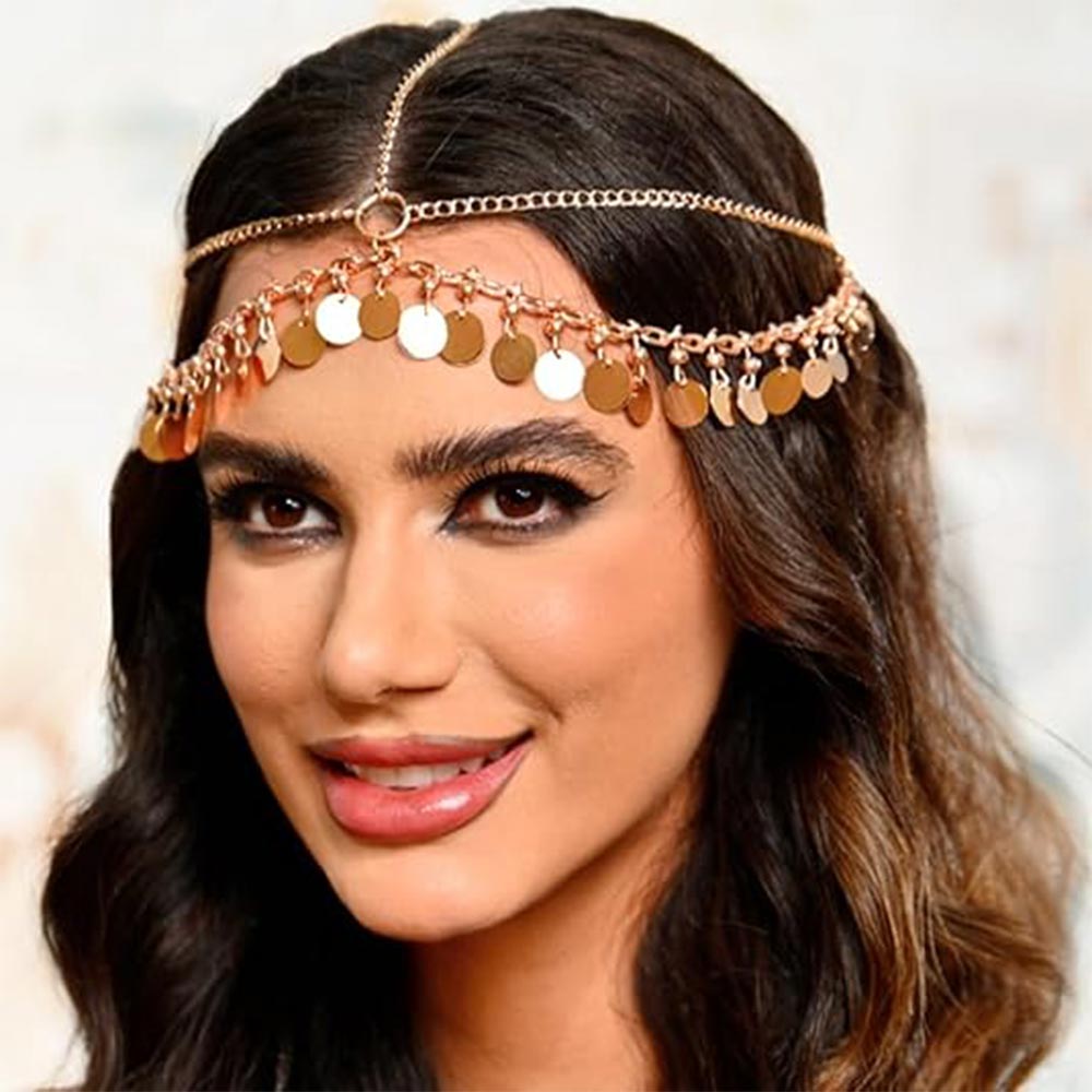 Edgy Boho Head Chain: Modern Metallic Fringe T-Bar