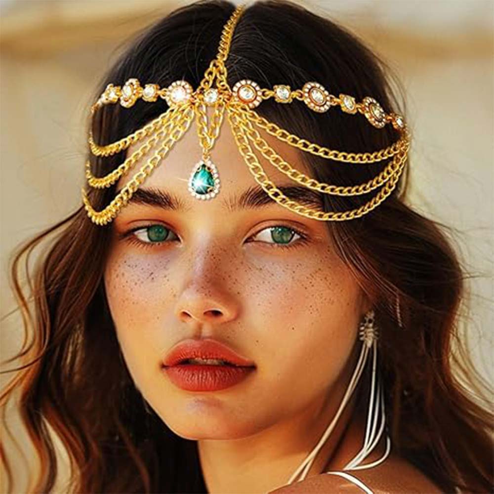 Glimmering Emerald Rhinestone Head Adornment