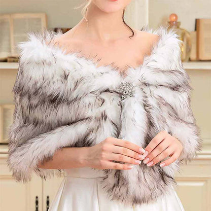 Women Faux Fur Shawls Light Brown Faux Fox Fur Shawl