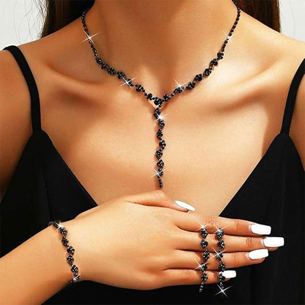 Elegant Black Crystal Jewelry Set