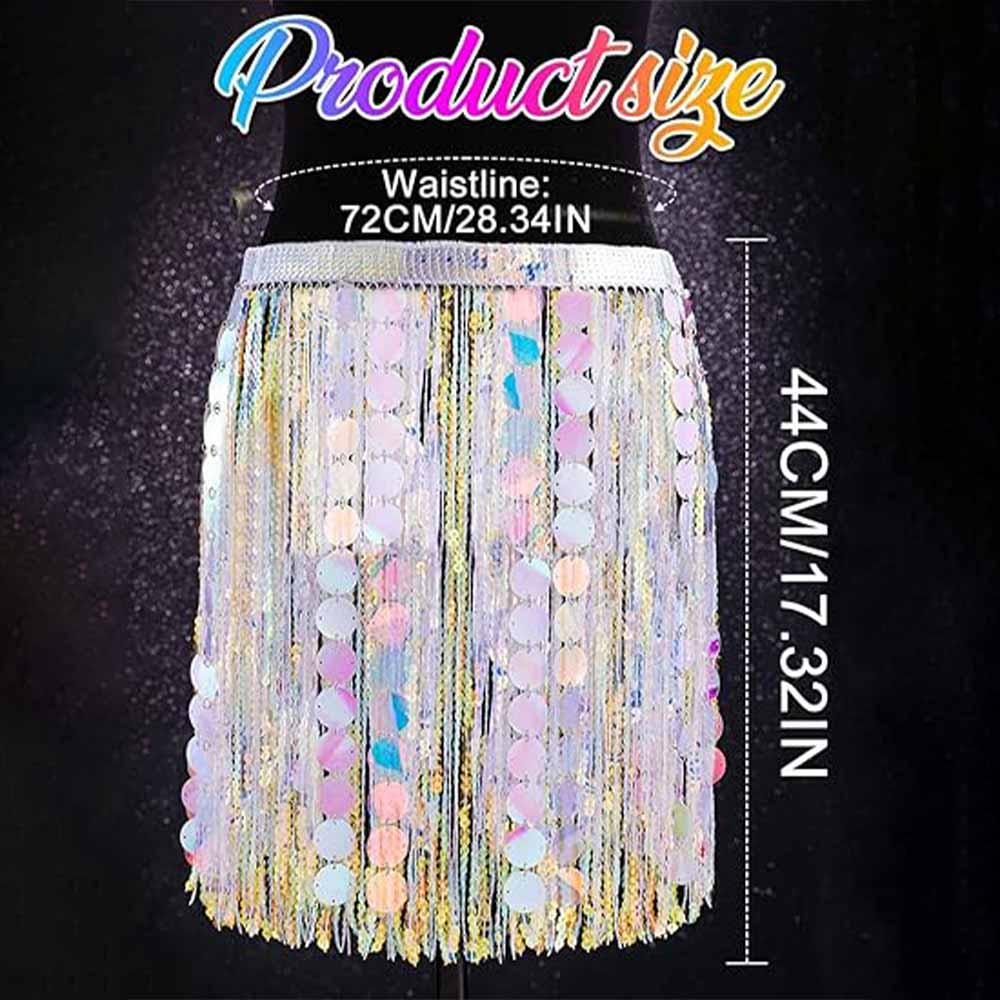 High-Impact Rainbow Sequin Fringe Mini Skirt