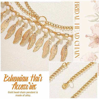 Gold Feather & Pearl Regal Bohemian Head Chain