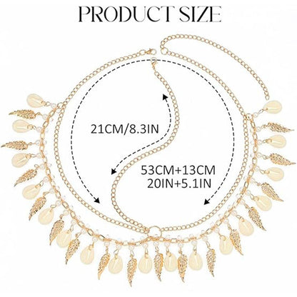 Gold Boho Head Chain: Layered Feather, Shell & Pearl Accents