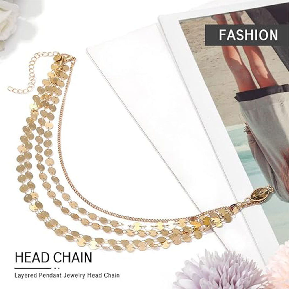Layered Sequin Forehead Chain: Modern Boho Headpiece