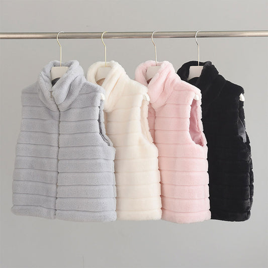 Stand Collar Faux Fur Vest