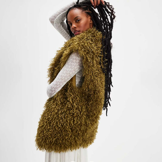 Olive Green Faux Fur Vest